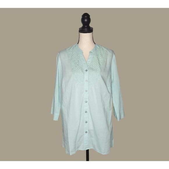 Woman Within Mint Green 100% Cotton Button Down Blouse Size 14/16 NWOT - Picture 1 of 7